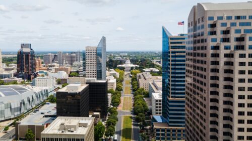 Photo of the City of Sacramento and the state capitol building