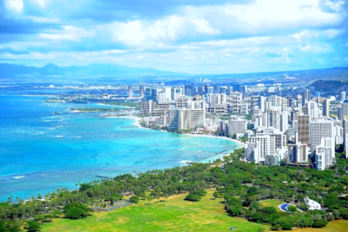 aerial photo of Honolulu coastline