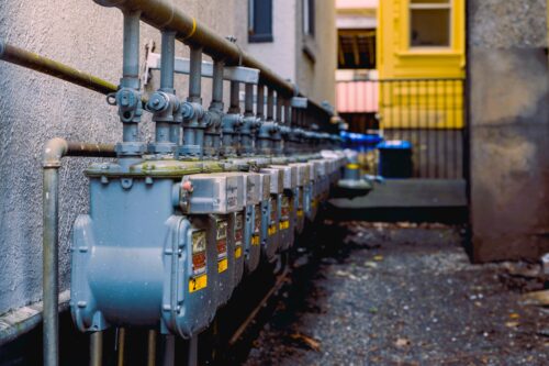 gas meters on a building facade